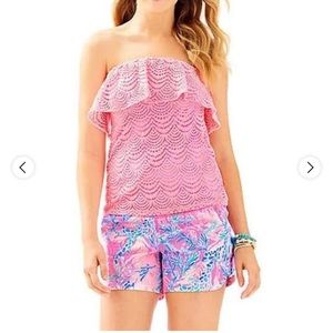 Lilly Pulitzer XL scalloped schell pink lace Wiley tube top